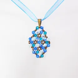 Pendant 45cm - Marissa Rhombus S-Blue Organza - Pendant 45cm - Laiton bronze